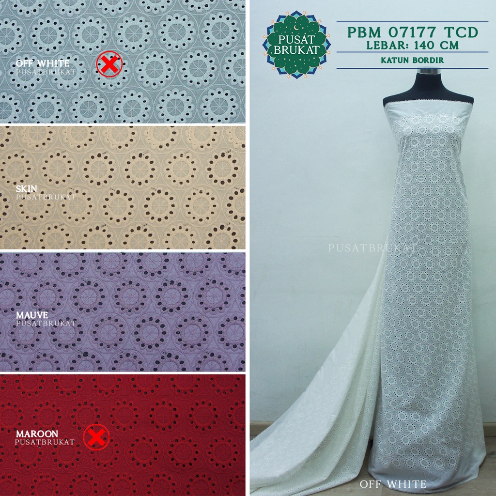 KAIN KATUN BORDIR BERBOLONG PBM 07177 / COTTON EYELET EMBOSS SAVITA, LEBAR 140CM [harga per 0.5m]