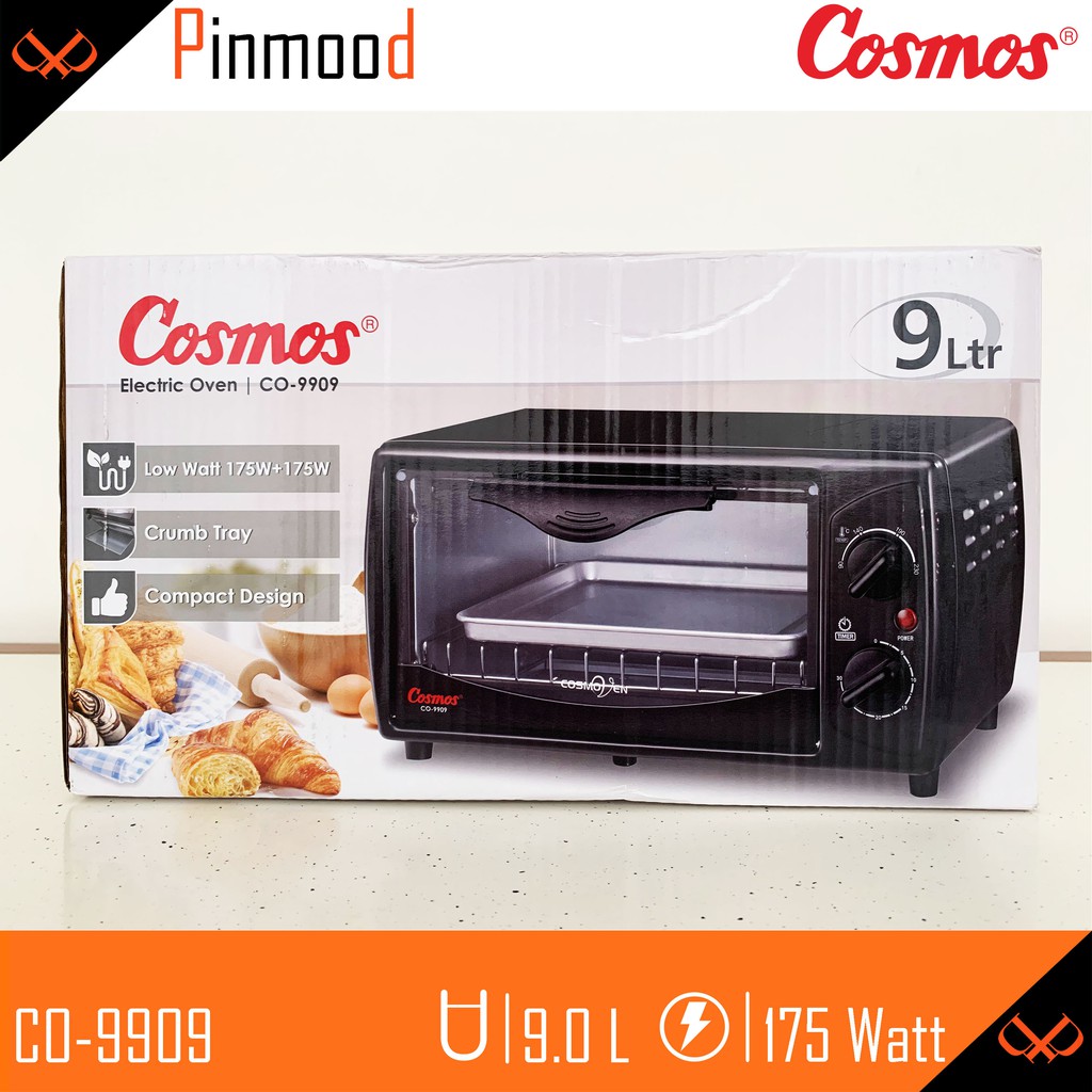 OVEN LISTRIK COSMOS CO-9909 B/ W / KAPASITAS 9 LITER / CO-9909B / PEMANGGANG BBQ MINI TIMER LOW WATT