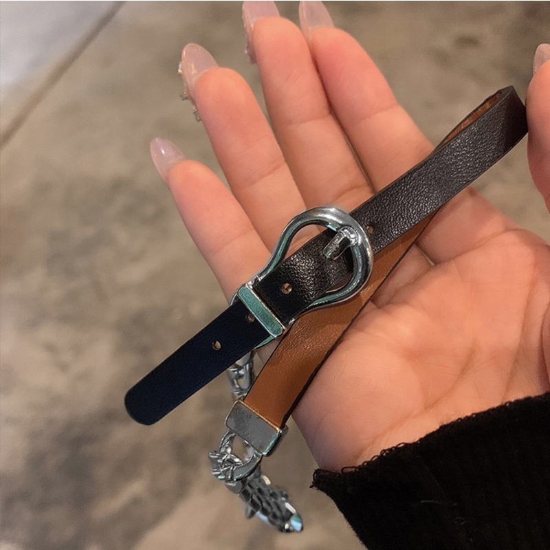 Manis gaya pribadi kreatif nyata kulit sapi string jahitan titanium baja rantai kalung wanita in Hip