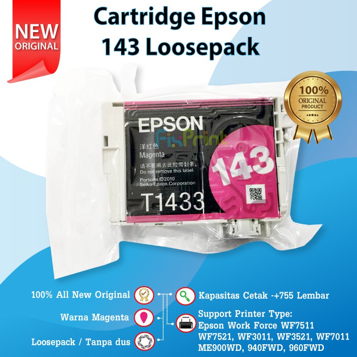 Cartridge Original Loosepack Epson 143 T143 Printer WF7511 WF7521