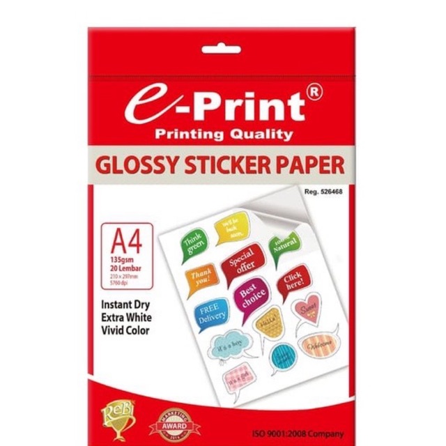 

E-Print Glossy Sticker Paper A4 135GSM 20SHT