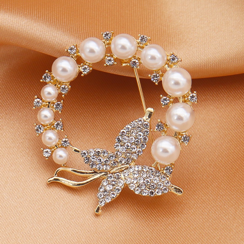 [ 1Pc  Pearl and Rhinestone Circle Brooches Butterfly Brooch Pins ] [ Party Wedding Jewelry Gifts ]