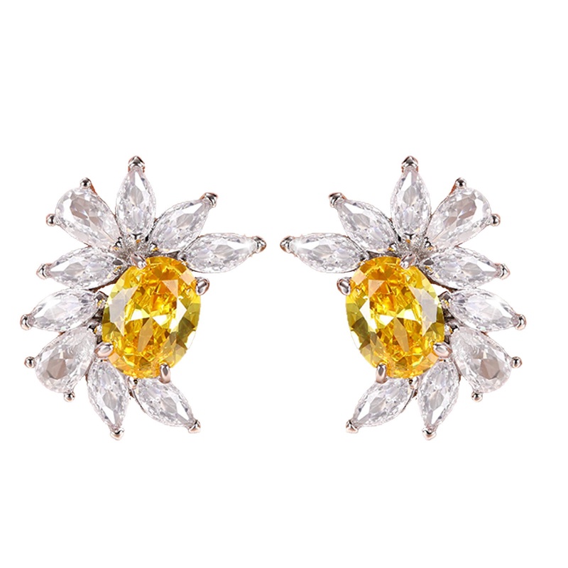 Anting Stud Cubic Zirconia Bling Warna Putih Kuning Untuk Wanita