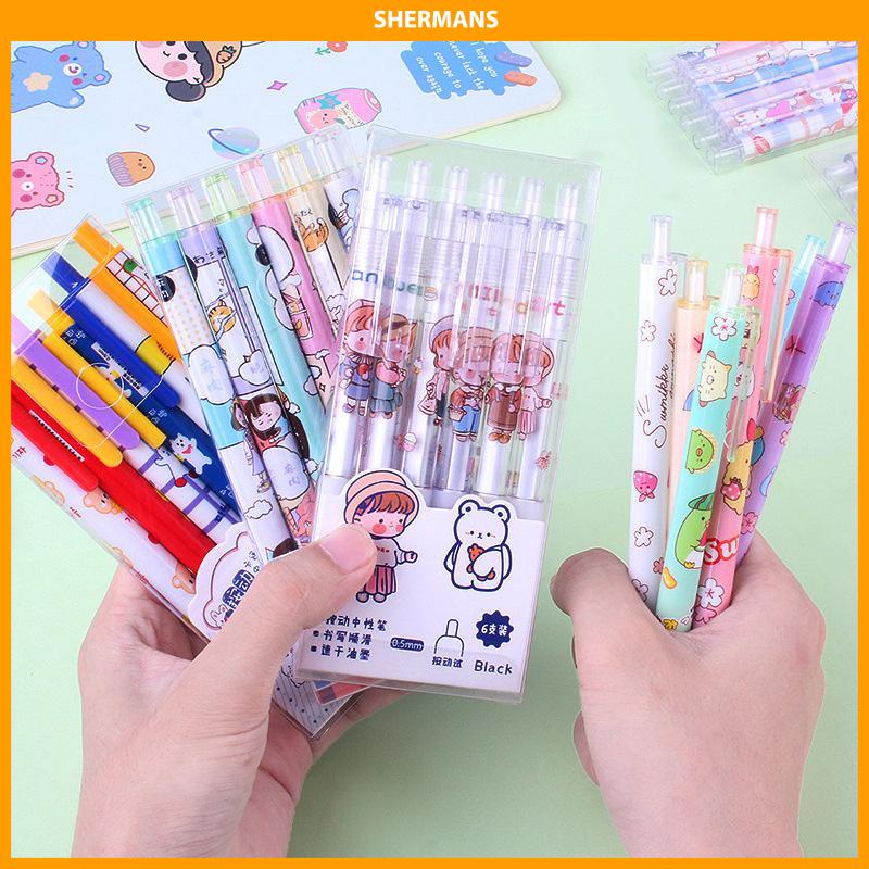 

[Ready Stock❤️]Enam pena netral kreativitas kartun lucu alat tulis sekolah dasar sherman