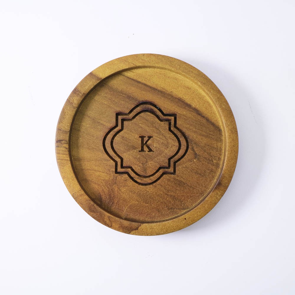 Coaster Jati Bulat | Grafir Initial Nama