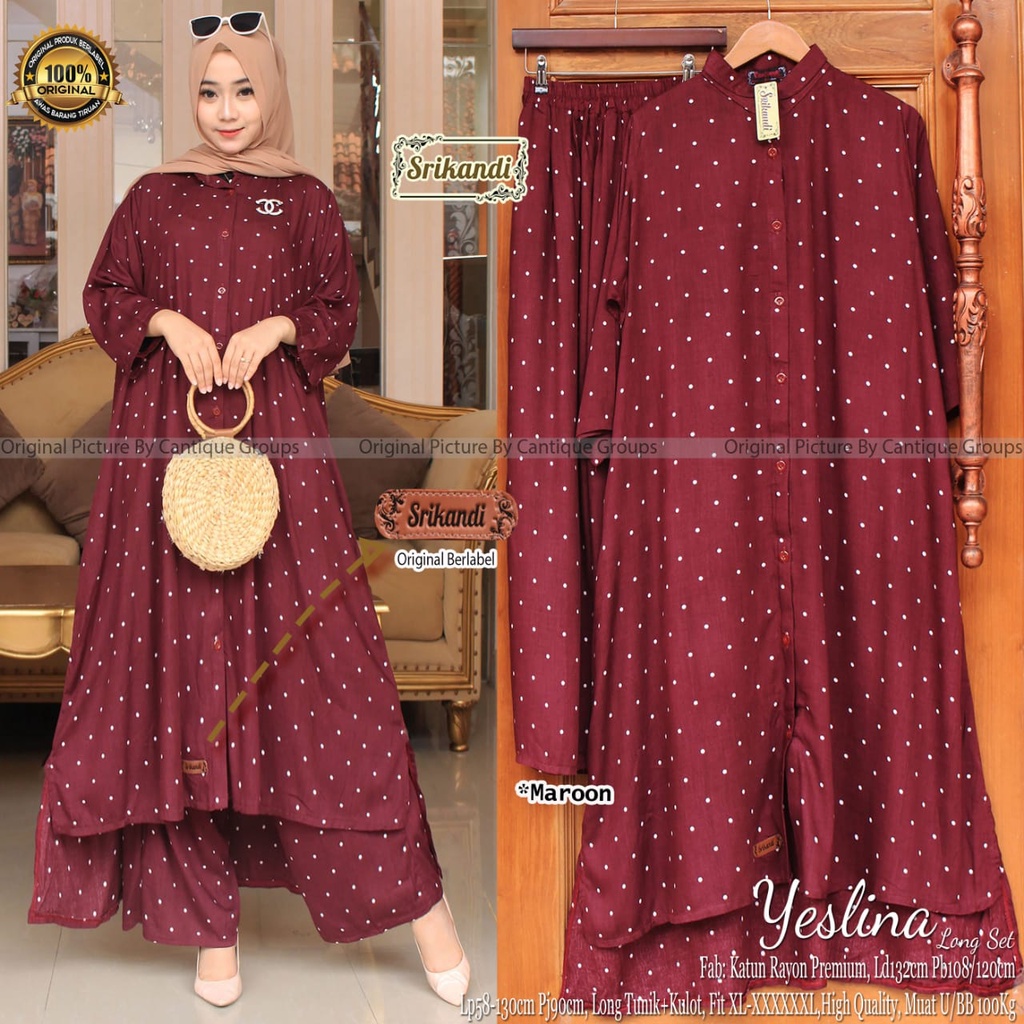 SETELAN WANITA JUMBO LD 132CM, BAHAN KATUN RAYON ADEM // YESLINA LONG SET, HIGHT QUALITY // SET BUSA