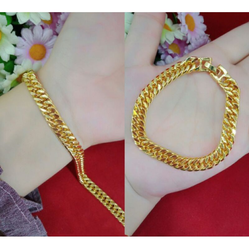 Gelang rantai Titanium wanita&amp;Pria Warna Gold 19CM anti karat Selamanya perhiasan lapis emas bagus