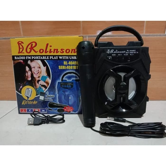 ROLINSON RADIO FM PORTABLE PLAY WITH USB TF KARAOKE BLUETOOTH RL-4049B speaker