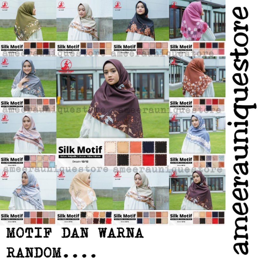 Umama Silk Motif Sutera Satin Segi Empat Print Jilbab SegiEmpat Square - Random