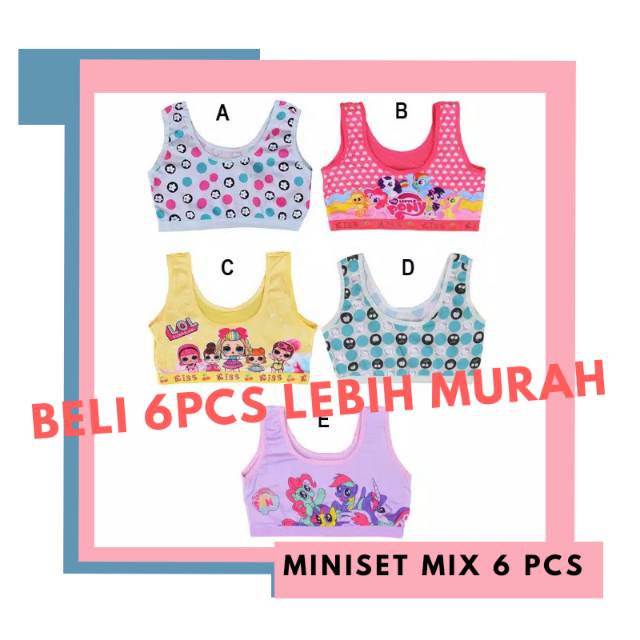 6 Pcs Miniset Anak Perempuan Cewek Remaja SD SMP Kutang Bra Beha Bh Mini Set Anak Perempuan Remaja