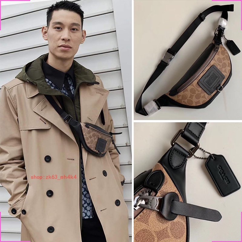 【Ship immediately】New Coach F76187 Men's Bag,Brown Chest Bag, Sports Waist Bag, Messenger Bag