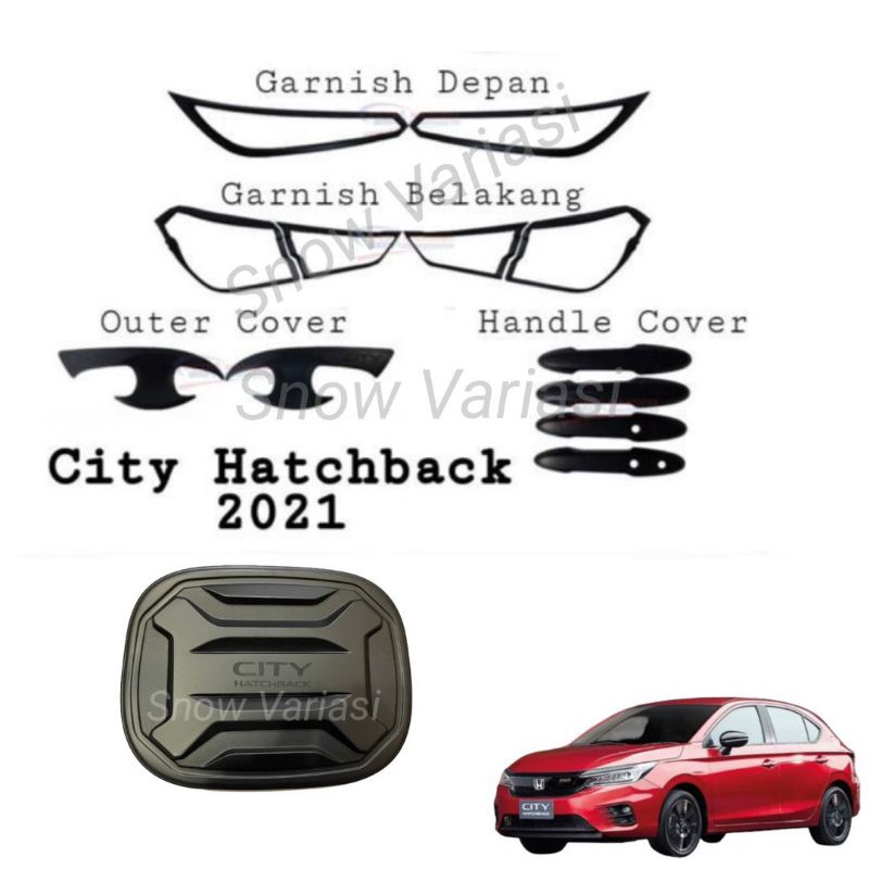 Paket Garnish Depan Belakang Outer Handle Tank Cover City Hatchback 2021 2022 Hitam Chrome