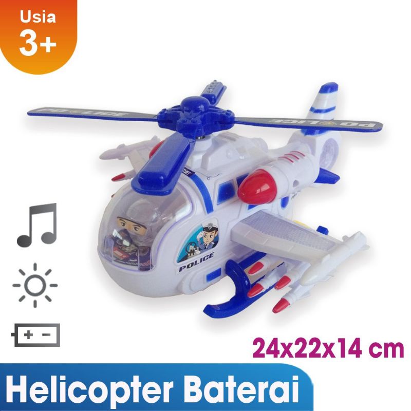 Free batrai Mainan anak helikopter super police nyala dan bersuara bump &amp; go