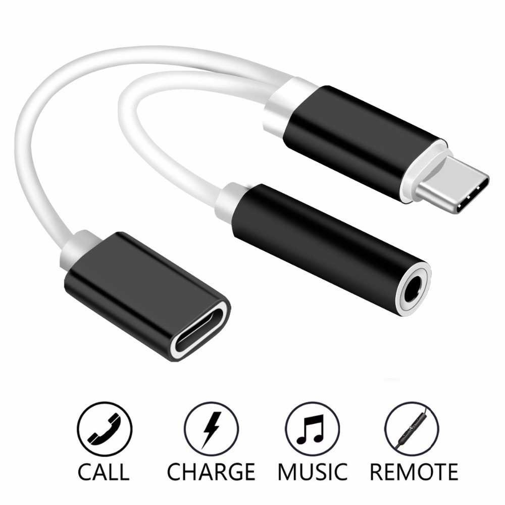 Konektor Komputer Adapter 2 in 1 3.5mm Headphone+USB Type C Terbaru Multifungsi Smartphone Terbaru