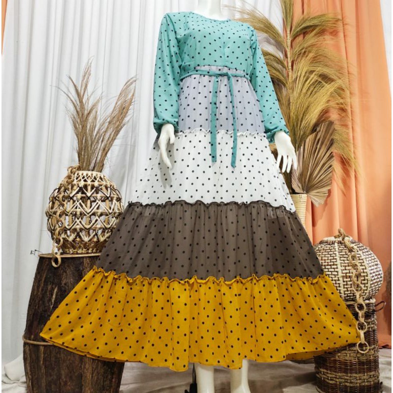 PROMO GAMIS POLKADOT// GAMIS CANDA TIGA SUSUN,GAMIS CANDA TERMURAH