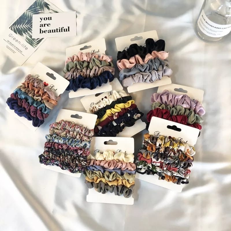 5PCS!!! Ikat Rambut Scrunchie Ikat Rambut Cepol Kunciran ikat Rambut Scrunchie Wanita Fashion Korea Aksesoris Kunciran iket Rambut Scrunchie