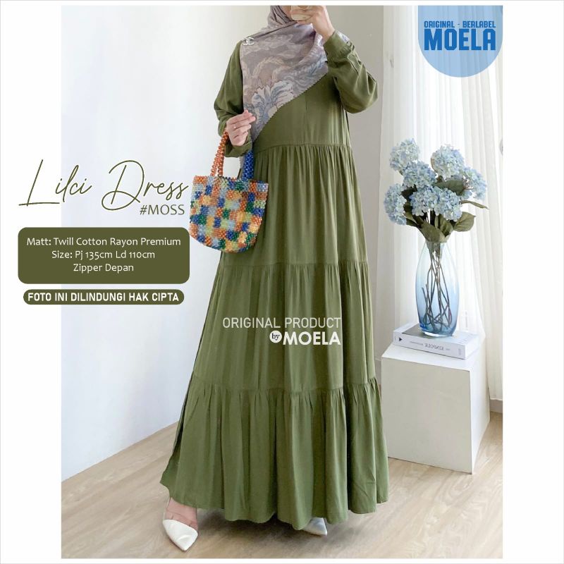 Biumi Dress Gamis Polos Jumbo Allsize Busui Premium Twill Catton Rayon Original Ori Moela Berlabel-Lilci moss
