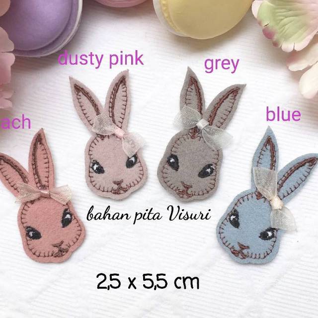 Aplikasi Bunny Flanel Bordir Flat 2,5 x 5,5 cm