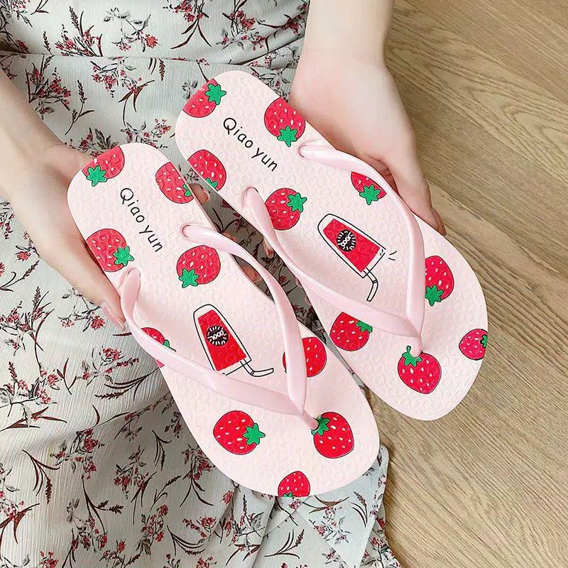 COD MAKASSAR Sandal Jepit Motif MINUMAN JUICE JUS SHAKE Pink Strawberry Sendal Shopee Toko Tamz