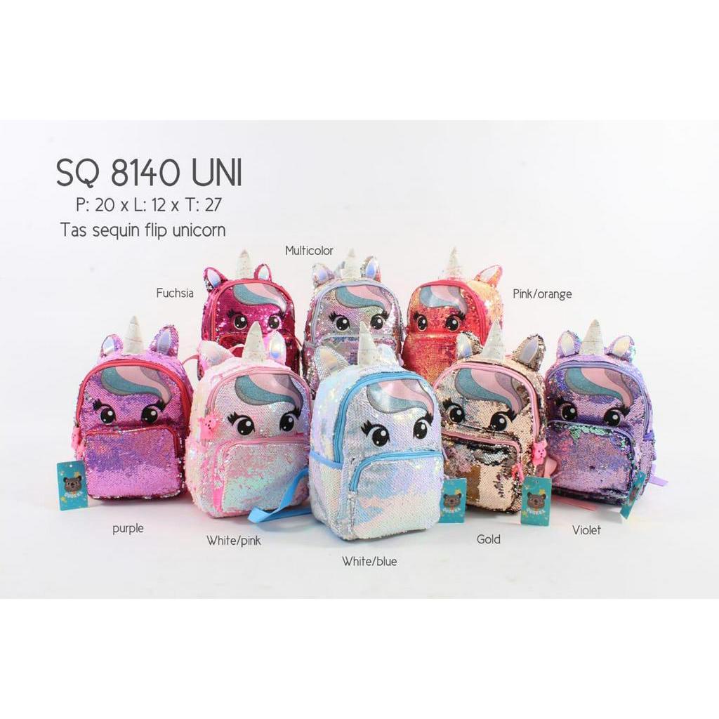 Tas Sequin Unicorn Import Ukuran Kecil Untuk TK / PAUD Blink Blink