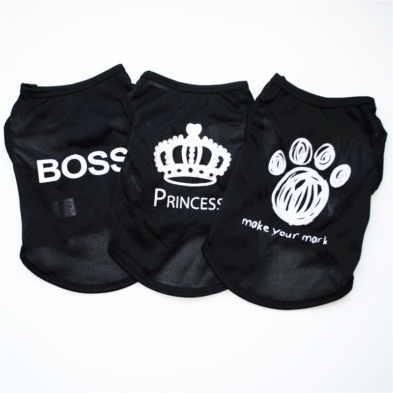 Rompi Motif Princess BOSS Pink Hitam Bahan Katun Untuk Anjing Kecil