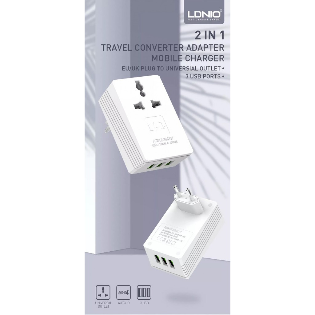 LDNIO A3306 Wall Travel 3 USB Port Charger Max. 3.4A with 1 AC Adapter