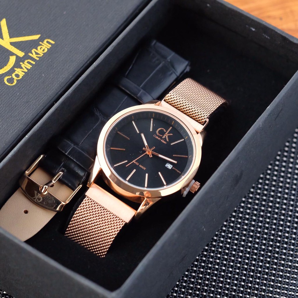 Jam Tangan Pria Wanita Analog CK Super Tanggal Tali Rantai Fullset