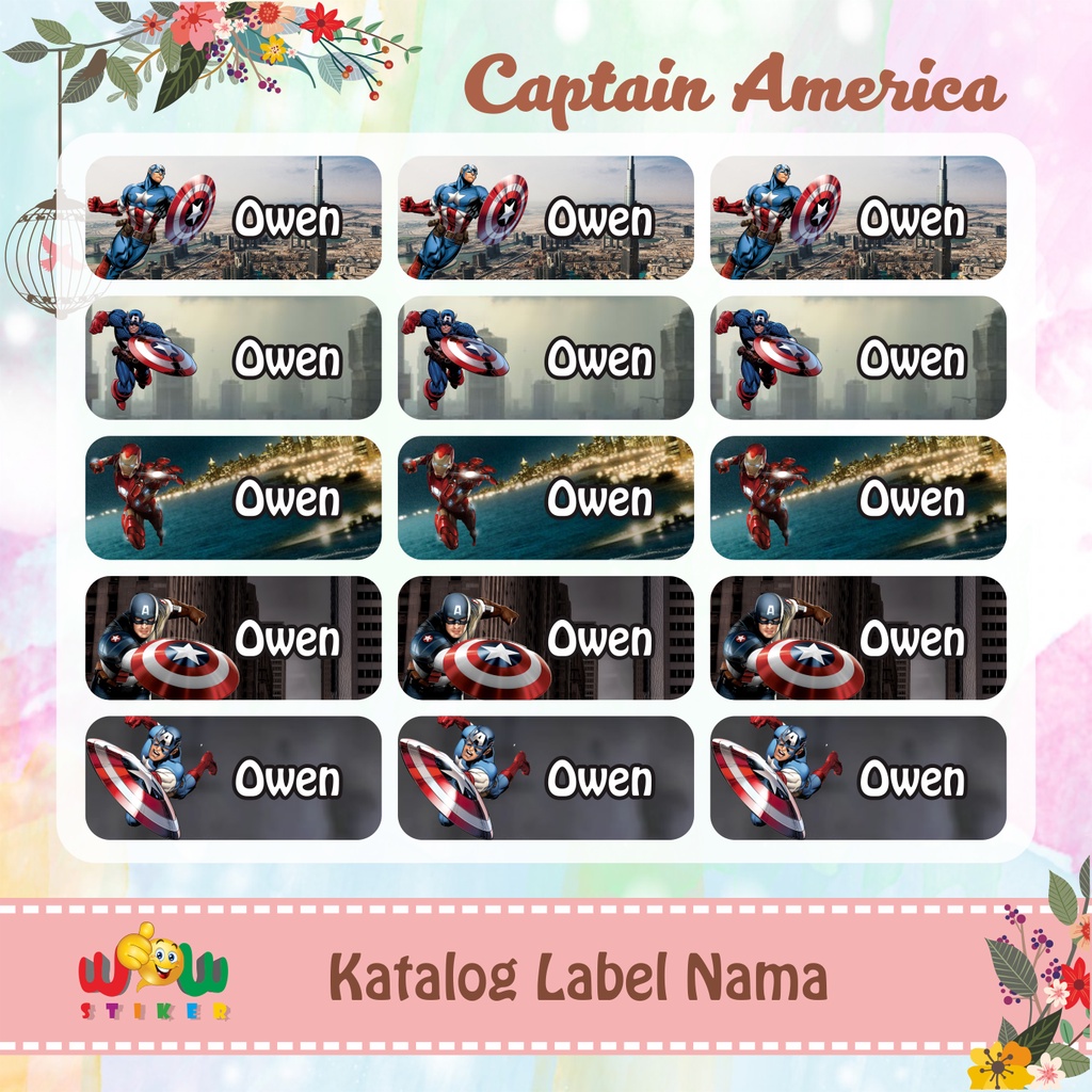 

Stiker Label Nama Anak Waterproof Captain America