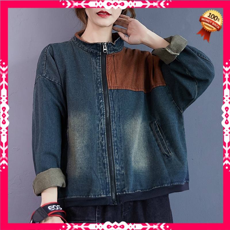 Jaket Denim Wanita Korea Plus Size Denim Jacket Women Spring Autumn Oversize Clothes Vintage Long Sl