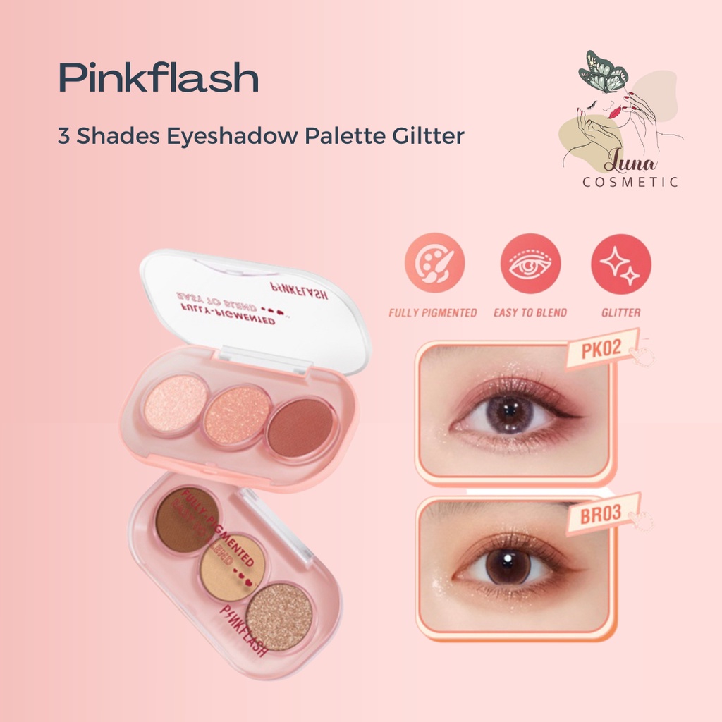 PINKFLASH 3 Shades Eyeshadow Palette Giltter High Pigment Easy To Blend Lasting 11 Colors