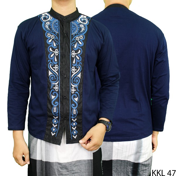 Baju Koko Katun Motif Bordir Navy KKL 47