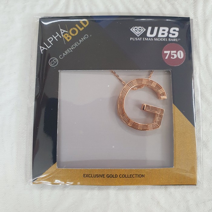kalung carendelano alpha bold alfabeta huruf G emas 75% 750 75% rose