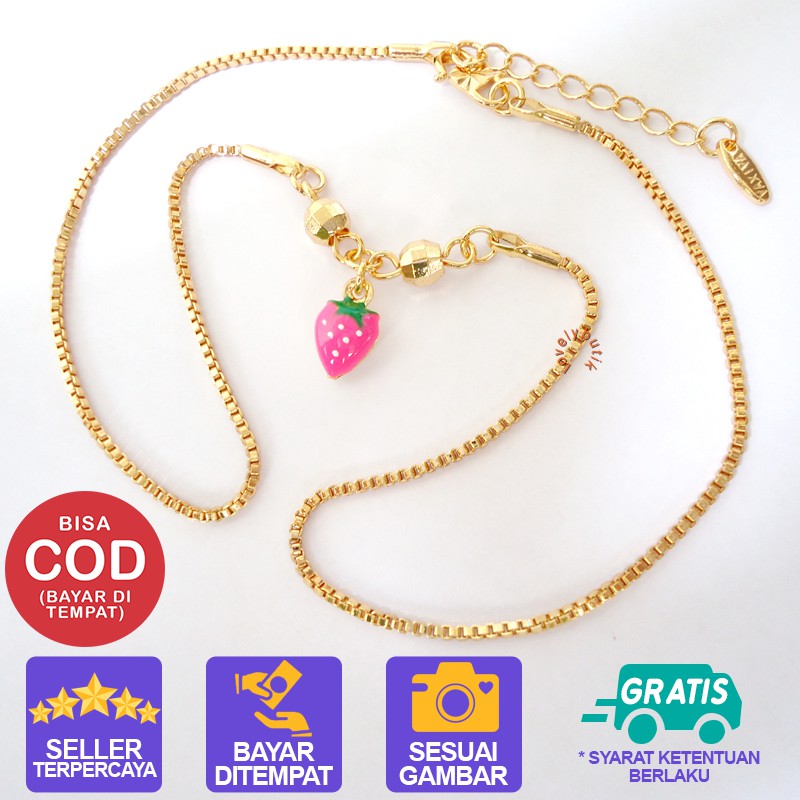 Kalung Xuping Rantai Lapis Emas Cantik Indah Anak Perempuan Motif Stoberi Pink/ Lovelybutik