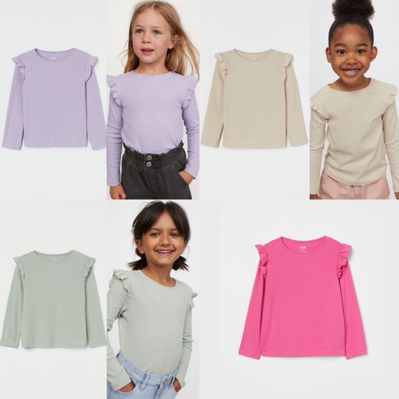 Kaos lengan panjang Rib anak 1-10 Tahun H&M 548