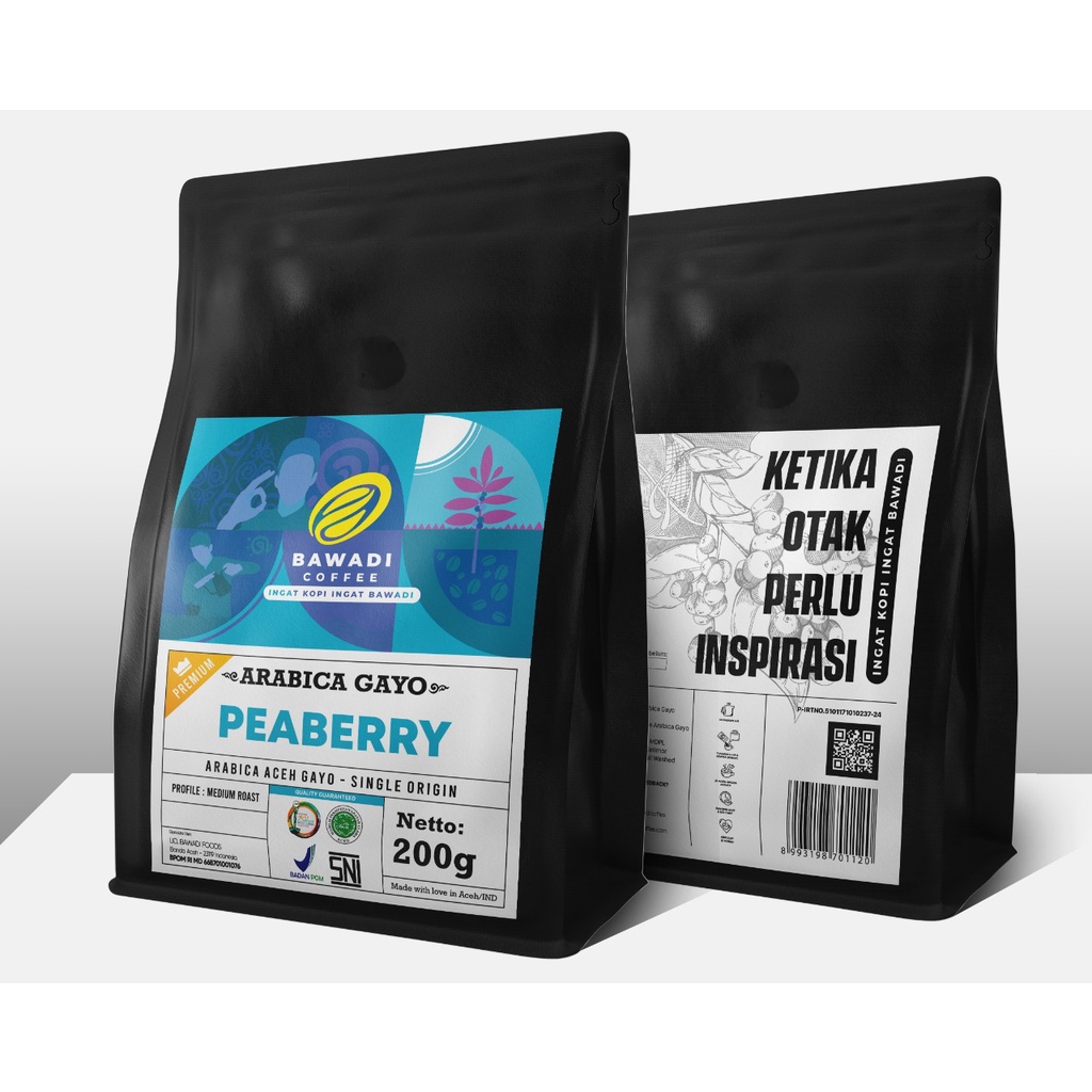 Kopi Arabica Peaberry 200gr - Bawadi Coffee - Arabica Gayo Premium - Kopi Aceh Jantan - Kopi -