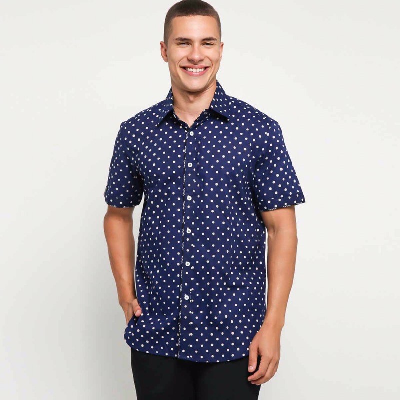 LURIK AKIK Batik Polkadot Kemeja Lengan Pendek Pria