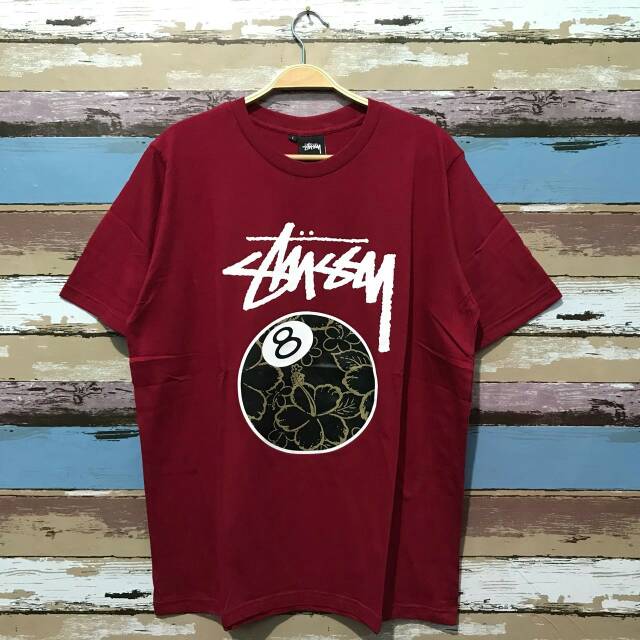 KAOS TSHIRT - STUSSY 8 BALL MAROON HIGH QUALITY