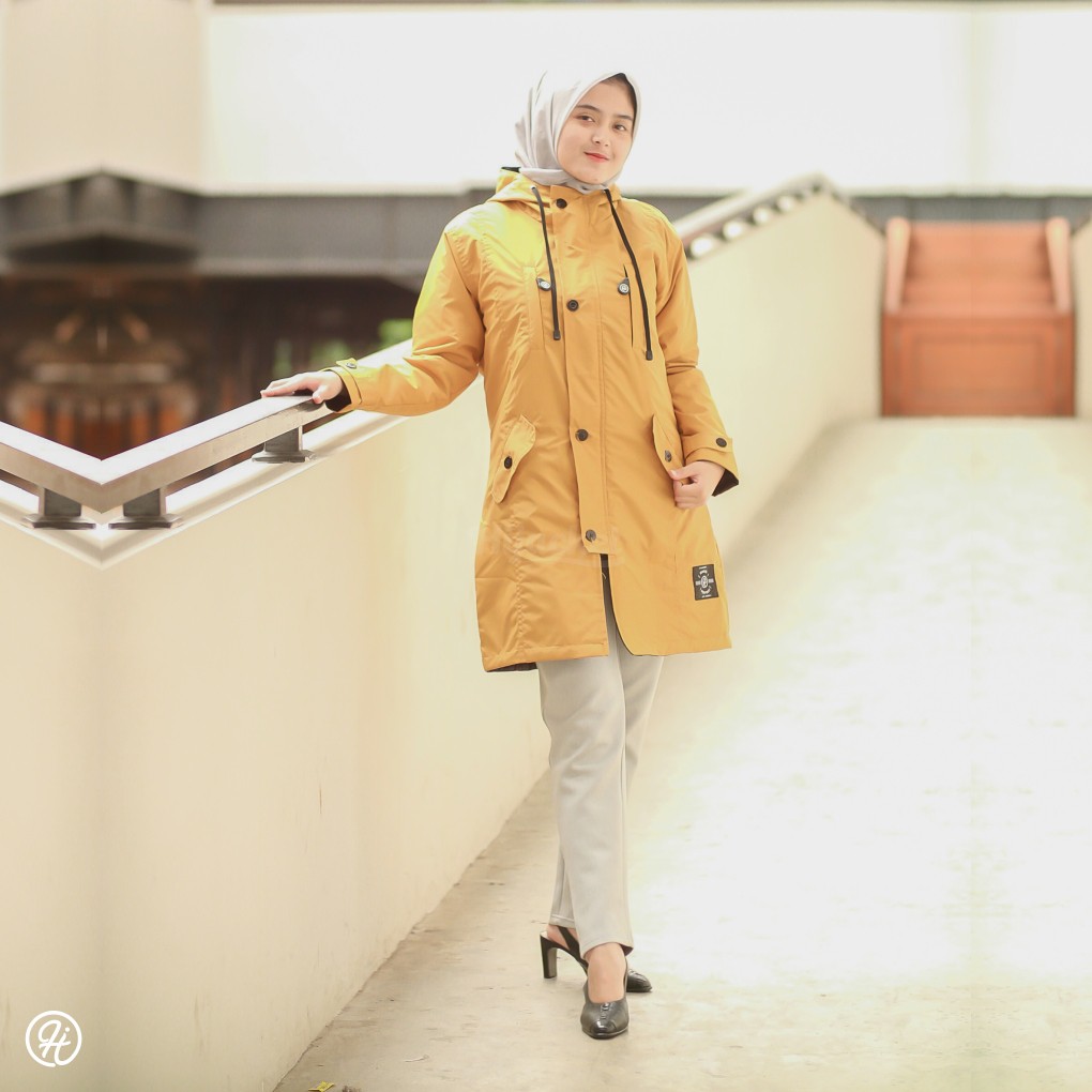 Jaket Parasut Wanita Waterproof Hijacket Ixora Goldenrod Size L XL XXL Hoodie Muslimah Premium-1