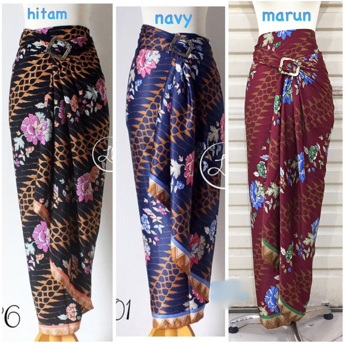 Rok Lilit / Kain Lilit Motif Tulip Maron Dan Navy