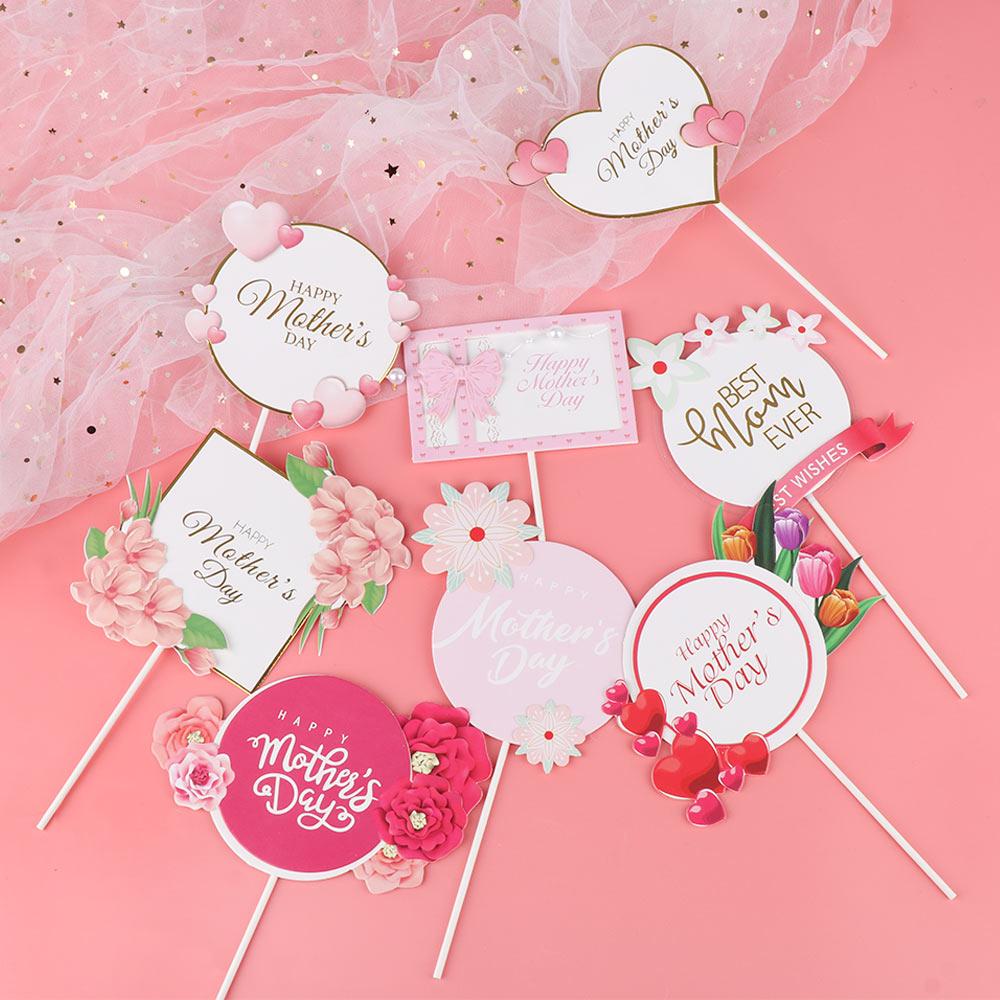 R-flower Happy Mother's Day Birthday Party Hari Ibu Dekor Kue Hati Pink