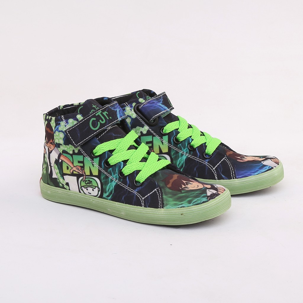 Sepatu Anak Laki Sneakers Tali Canvas Hijau Karakter Ben10 Cool Cozy 26 27 28 29 30 CJR Original-1
