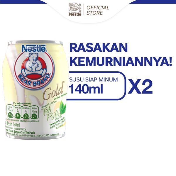 

Bear Brand White Tea RTD Tin 140ml x2 - susu beruang - susu kaleng - susu steril