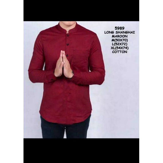 BAJU KOKO KURTA LENGAN PANJANG PRIA DEWASA (MATT KATUN TOYOBO ORIGINAL) SIZE M L XL XXL-Polos maroon