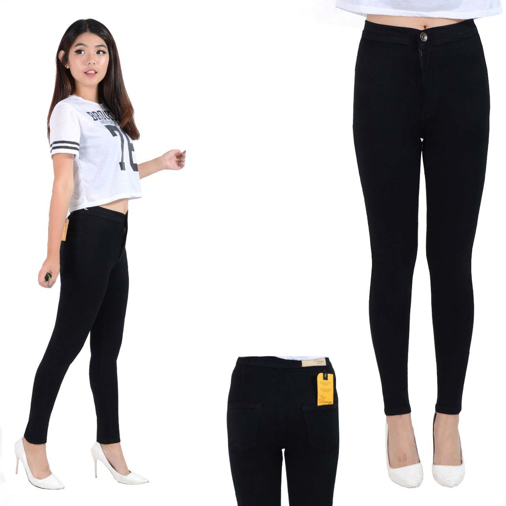 HW Jeans Black Keziya, Celana highwaist jeans high waist