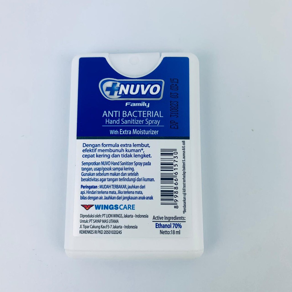 Nuvo Hand Sanitizer Spray /  Nuvo Anti Bacterial / Cool Breeze / 18ml