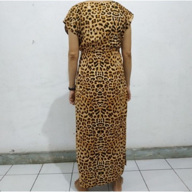 dress mano panjang dress motif leopard wanita dewasa simpel