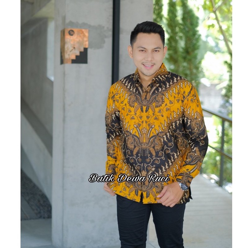 Kemeja Batik Pria SANJAYA KUNING Full Furing Bahan Katun High Quality