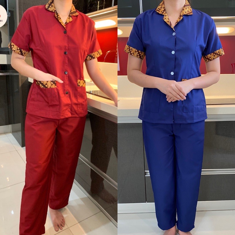 [Sandrina] Baju seragam suster (BATIK)/ Baju baby sitter/ Baju nanny ( Celana panjang )