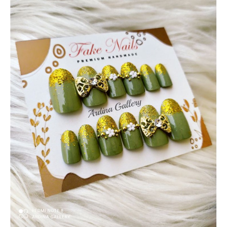 KUKU PALSU SAGE GREEN// FAKE NAIL WEDDING FREE LEM// KUKU PALSU PENGANTIN MURAH HIJAU SAGE