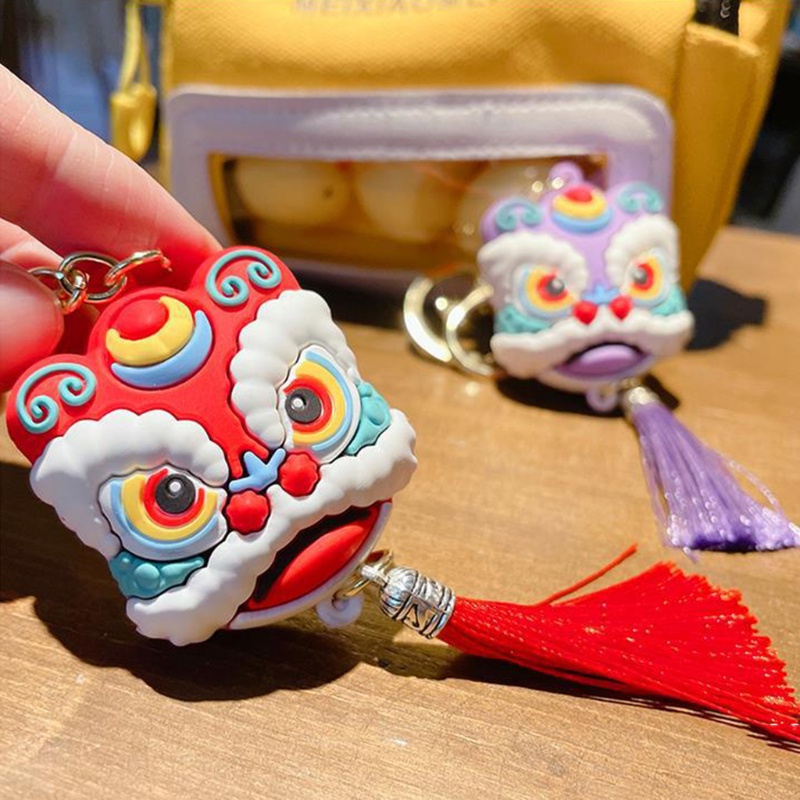 Mary Chinese Lion Keychain Dance Lion Keyring Dengan Rumbai Good Luck Charm Pendant